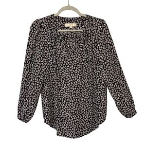 LOFT Womens‎ Blouse Medium Paisley Print Long Sleeve Casual Top Black Red